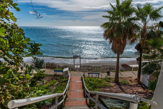 Stairs going down to Carabeo beach in the municipality of Nerja, Malaga.