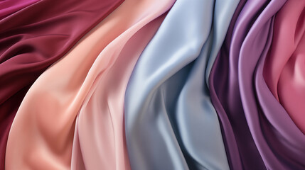 silk fabrics, color shades of blue, purple, and pink