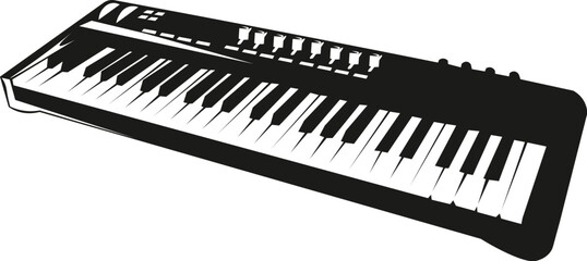 Cartoon Black and White Isolated Illustration Vector Of A Keyboard Music Instrument - obrazy, fototapety, plakaty