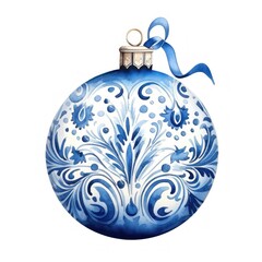watercolor painted Christmas ball blue round one on an isolated white background. merry christmas, new year, and art concept