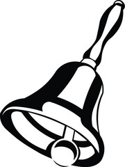 Cartoon Black and White Isolated Illustration Vector Of A Hand Bell - obrazy, fototapety, plakaty