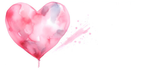 Pink watercolor heart balloon isolated on white background with copy space for text