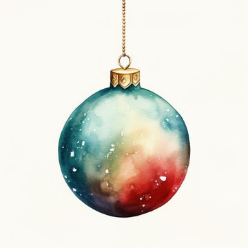 watercolor painted Christmas ball blue round one on an isolated white background. merry christmas, new year, and art concept