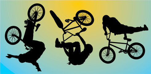 bici, silueta, deporte, ciclismo, ciclista, vector - obrazy, fototapety, plakaty
