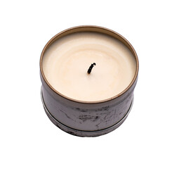 candle in a metal jar on a transparent background 