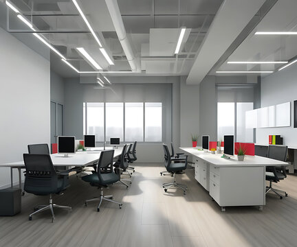 modern interior design ofworking office, generative ai