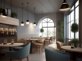 interior design of modern cafe, restaurant. generative ai