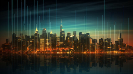 digital technology background with abstract city skyline