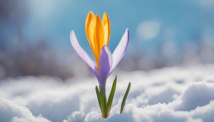 A single crocus flower emerging from the snow, a sign of spring and resilience in Ukraine