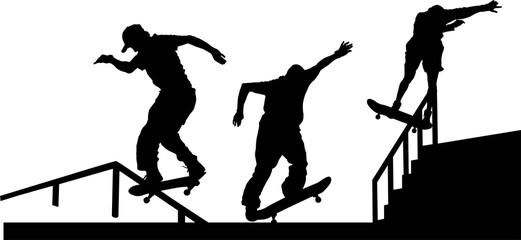 silueta, vector, gente, deporte, brincar, skate