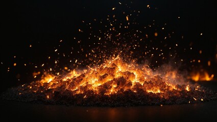 Fototapeta na wymiar Glowing fire particles on a black background