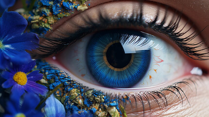 Floral Elegance in Focus: Macro View of Blue Eyes with Delicate Petals