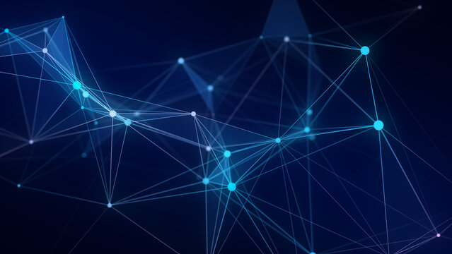 Blue network connection structure. Digital background with dots and lines. Big data visualization. 3D rendering. © ihor