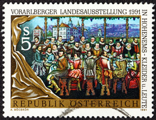 Postage stamp Austria 1991 Garden banquet, painting by Anton Boys, Flemish painter