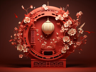Chinese Lantern in traditional style in Lunar New Year 3D Style hyperrealism
