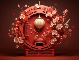 Fototapeta premium Chinese Lantern in traditional style in Lunar New Year 3D Style hyperrealism