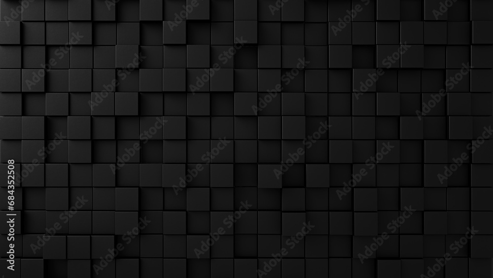 Leinwandbilder Black abstract background with cubic and block shapes pattern, black empty space with block forms wall, dark black place for design and backgrounds, 3d seamless black block pattern structure