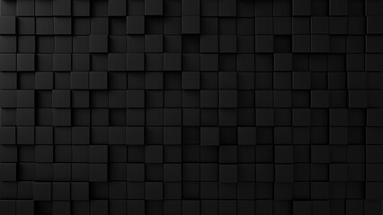 Black abstract background with cubic and block shapes pattern, black empty space with block forms wall, dark black place for design and backgrounds, 3d seamless black block pattern structure