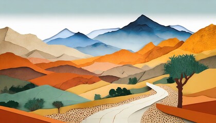 papercut art of moroccan landscape - obrazy, fototapety, plakaty