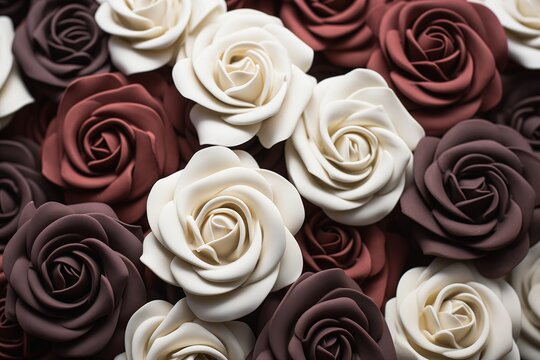 different colored roses table dough sculpture white chocolate frosting face variations attribution product single color perfect drow ivory ebony design milk shallow depth