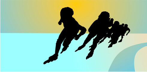 silueta, deporte, vector, patinaje