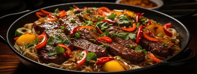 asian stir fried noodles with beef