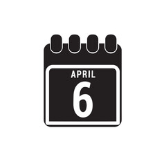 Calendar displaying day 6th (sixth) of the April - Day 6 of month. Illustration
