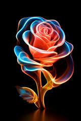 Light Painting Rose Isolated on Black Background