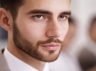 Obraz premium Professional confident elegant businessman, executive manager work at office, face expression closeup, successful company business concept