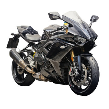 Black sports motorcycle isolated on a transparent background, PNG banner , Post-processed generative AI