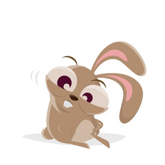 funny cartoon illustration of a traumatized rabbit