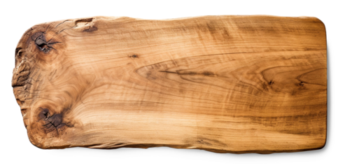 Empty wooden board isolated on transparent background. Close up of an empty wooden sign. Mockup for design, png, top view. 
