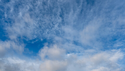 sky, dark blue sky, blue sky with white clouds, white clouds, sky scenery, cloud scenery, sunny clouds, sunlit clouds