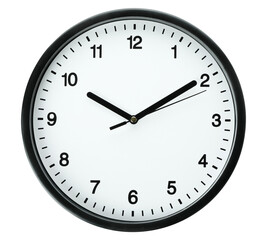Wall clock on transparent background. Circle clock white back drop.