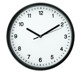 Wall clock on transparent background. Circle clock white back drop.