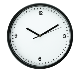 Wall clock on transparent background. Circle clock white back drop.