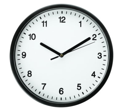 Wall clock on transparent background. Circle clock white back drop.