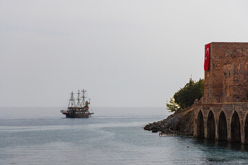 Old pirate ship and shipyard in Alanya, Turkey.