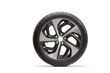 Studio shot of a winter vehicle tire with a rim