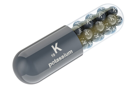 Potassium, kalium K capsule. 3D rendering isolated on transparent background