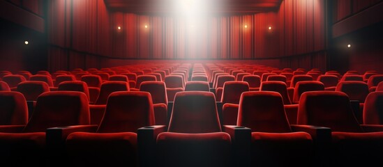 Fototapeta na wymiar Red seats on empty cinema or theater hall . AI generated image