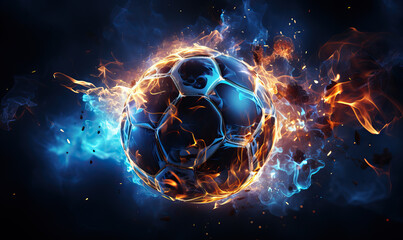 Burning soccer ball on a dark abstract background. - Powered by Adobe