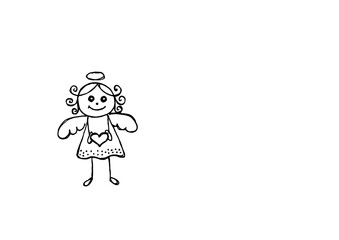 Hand drawn little angel holding a heart in his hand