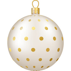 Christmas and New Year decor. Gold and white dots ornament ball. 3d realistic png illustration.