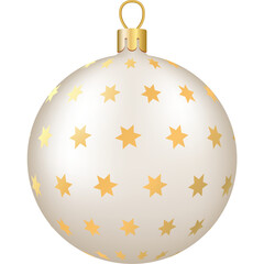 Christmas and New Year decor. Gold and white stars ornament ball. 3d realistic png illustration.