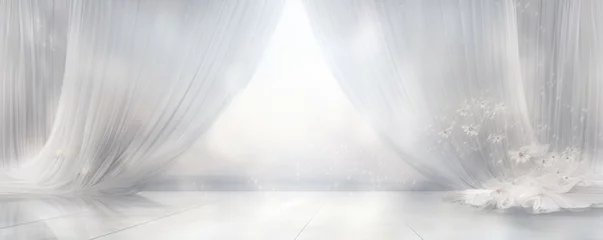 Foto op Canvas Elegant sheer curtains and flowers with soft white light © Georgina Burrows