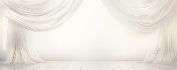 Elegant sheer curtains with soft white light - obrazy, fototapety, plakaty