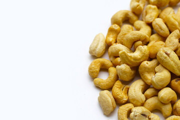 Cashew nuts on white background.