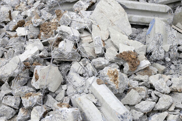 Piles of rubble after house demolition