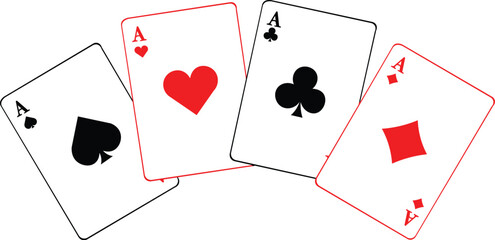 Cartoon Black and White Isolated Illustration Vector Of 4 Aces Playing Cards